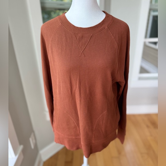 Eddie Bauer Rust Orange Thermal Cotton Long Sleeve Top Sweatshirt Pockets XS - Picture 1 of 11